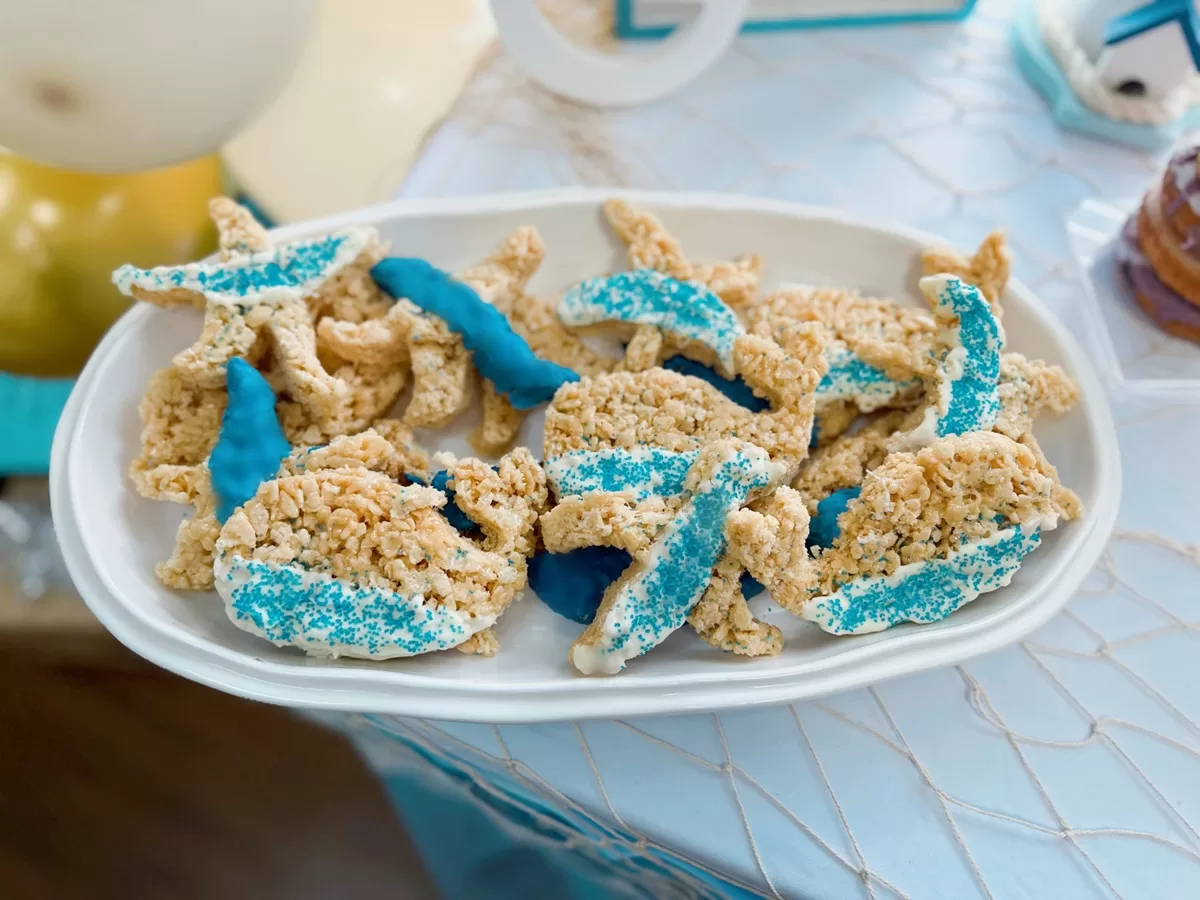 whale and starfish shaped rice krispie treats