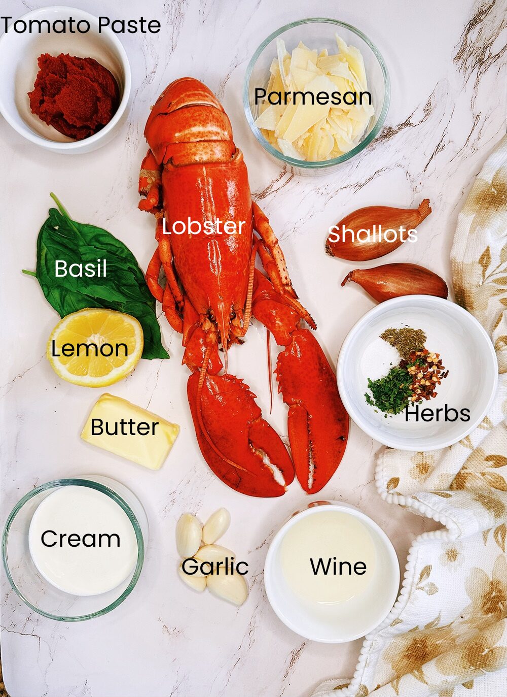Ingredients for pink lobster ravioli sauce
