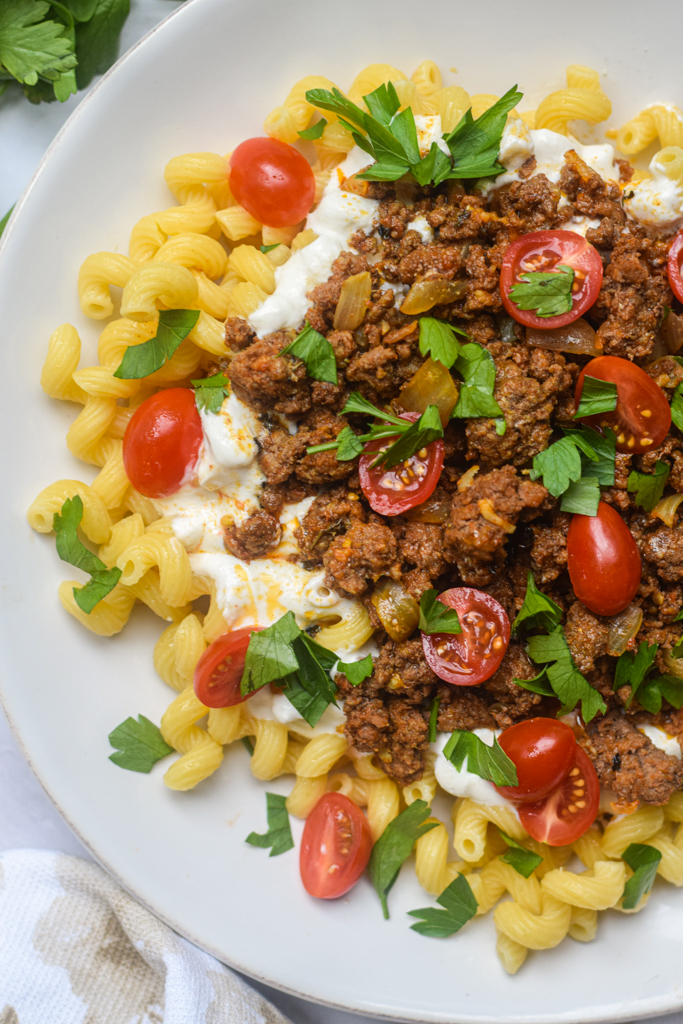 closeup of turkish pasta on a plate