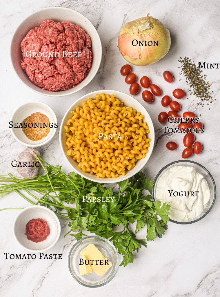 Turkish Pasta ingredients labeled