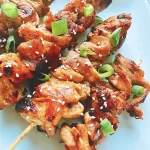 chinese chicken on a skewer with sesame seeds and green onion